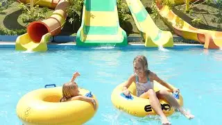 Children have fun in aqua park 4k