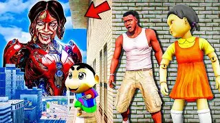 Franklin and Shinchan & Pinchan play HIDE AND KILL with Squid Game Doll In GTA 5