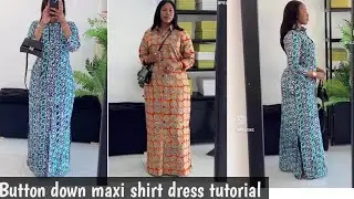 Tutorial on Button down maxi straight shirt dress with side slits