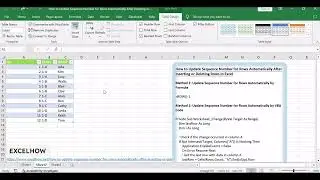 How to Update Sequence Number for Rows Automatically After Inserting or Deleting Rows in Excel