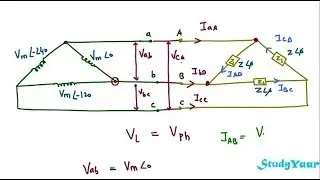 3 Phase Delta System - Calculating Phase and Line Voltages, Phase and Line Current