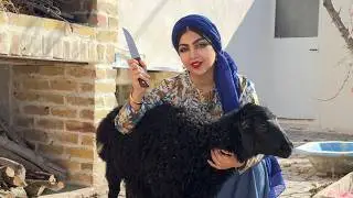 Slaughtering a sheep and cleaning  head and trotters and cooking for breakfast