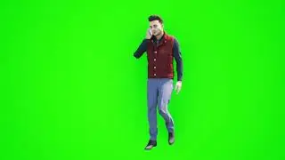 man talking white Mobil phone in street front side green screen realistic 3D🔔 people rendering