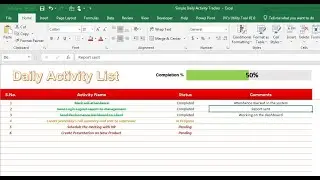 Daily Activity Tracker in Excel