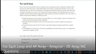 JAVA - Lesson #92 - APCSA - For Each Loop and AP - Array - ArrayList - 2D Array MC Questions
