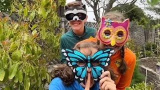 Sign Post Kids Play Hide and Seek with Pretend Play Animal Masks in the Backyard!