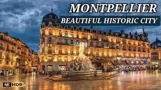 Montpellier France  - Beautiful Historic City -  Night Walking Tour 4K Ultra HD