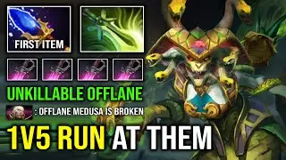 How to Offlane Carry Unkillable Medusa 1st Item Scepter Unlimited Stone Root 1v5 Run At Them Dota 2