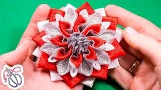 Christmas Kanzashi flowers / video tutorial / DIY