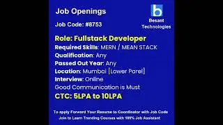 Fullstack developer job openings|Best software institute in chennai & bangalore|Besant Technologies