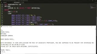 PLSQL Block to generate the report in format of Interview Call Letter - (Using Cursors Demo-3)