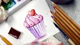 Как нарисовать кекс акварелью. Рисую акварелью. Скетчинг для новичков.