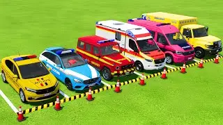 TRANSPORTING ALL POLICE CARS & AMBULANCE EMERGENCY VEHICLES WITH MAN TRUCKS ! Farming Simulator 22