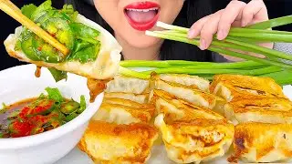 ASMR Fried Japanese Dumplings with Raw Green Onion (GYOZA) | Eating Sounds | Mukbang | ASMR Phan