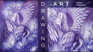 Жар-птицы. Firebird. Рисунок ручкой. Drawing by pen. Семейный портрет. Family portrait
