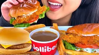 ASMR JOLLIBEE FRIED CHICKEN SANDWICH & YUM BURGER MUKBANG (EATING SOUNDS) *NO TALKING* | ASMR Phan