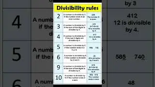 Divisibility Rules for 2 3 4 5 6 7 8 9 and 10 | Maths tricks | 