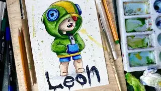 Рисую героев Brawl Stars. Рисую Леона из Brawl Stars. Скетчинг для новичков. Акварель.
