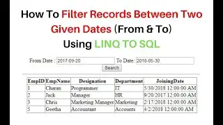 Search Filter Records Between Two Given Dates LINQ TO SQL asp.net c#