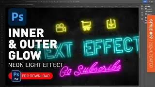 Neon Light Effect - Inner & Outer Glow - Layer Style in Photoshop + PSD File Demonstrated