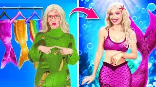 WOW💙! Incredible Transformation from Nerd to 🧜‍♀️MERMAID🧜‍♀️ || Beauty Hacks by 123GO! CHALLENGE