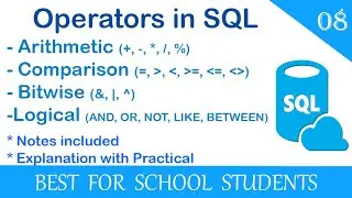 8. Operators, Operands, Expressions, Types of Operators. Working of Operators in SQL Explained.