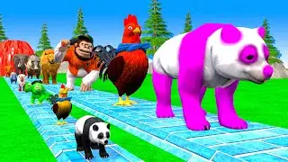 Paint Animals Duck,Tiger,Cow,Lion,Bear,Gorilla,Elephant,Dinosaur Fountain Crossing Animal Game