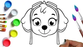 Paw Patrol Skye drawing coloring book, how to draw a doggie Skye from the cartoon about rescue dogs