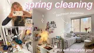 DEEP CLEAN WITH ME! closet cleanout & bedroom makeover 🫧 productive spring cleaning vlog 2025