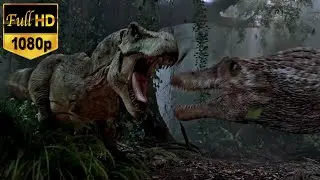 Jurassic park III (2001) - T rex vs spinosaurus fight scene [HD 1080p]