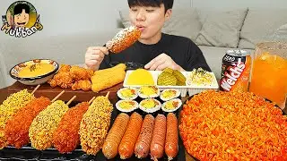 ASMR MUKBANG 직접 만든 대왕 소세지 불닭볶음면 핫도그 김밥 먹방 & 레시피 FIRE NOODLES AND SAUSAGE EATING SOUND!