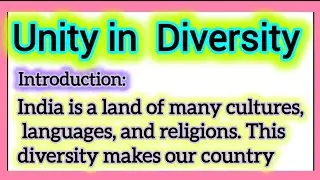 Unity in Diversity Essay Writing or Speech in English with Introduction Conclusion Headings 225 Word
