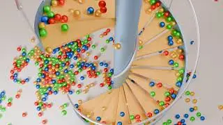 Balls on spiral stair, Blender animation, Rigid body simulation, Cycles Render 4K Video 
