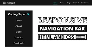 Responsive Navigation Menu Bar with HTML CSS & Javascript | CSS Flexbox