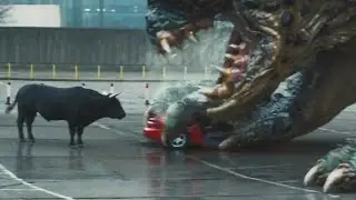 Stompy, slobbery macro kaiju tries to be scary
