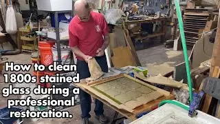 How to clean antique stained glass during a professional restoration. Steel Wool and soap.