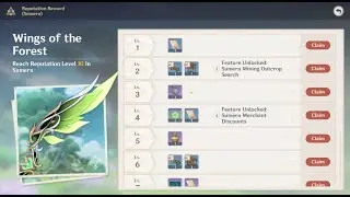 Claiming All Rewards Wings of the Forest - Sumeru Reputation Award | Genshin Impact 3.5