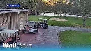 Bizarre moment woman walking her dog allegedly steals a golf cart