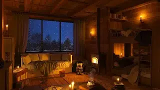 Cozy Winter Cabin with Snowstorm Sounds and Crackling Fireplace for Sleep and Relax