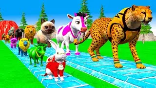 Paint Animals Duck,Cow,Lion,Panther,Buffalo,Elephant,Dinosaur Fountain Crossing Animal Game