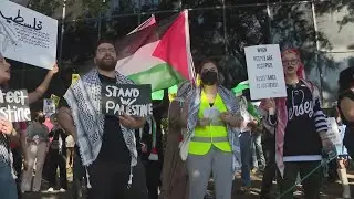 Large crowd marches near Israeli consulate in Houston to show support for Palestinians