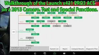 Test and Special Functions of the Launch x431 Pro3 Ace on a 2013 Camaro.