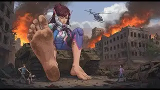 Overwatch DVA Giantess Girl Feet Growth Potion Comic Muscle Mommy City Butt Crush AI Fanart