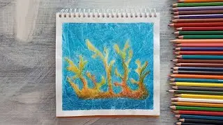 Рисуем коралл акварельными карандашами