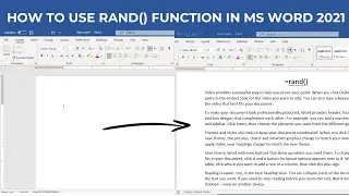 How use rand function in MS Word 2021 | Use of rand() function in MS Word 2021
