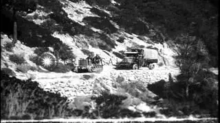 Motor convoy climbs the Sierra Nevada mountain ranges in California HD Stock Footage