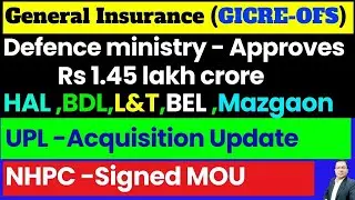 GICRE Offer for sale I General Insurance OFS I Defence Stocks -HAL ,BDL, Mazgaon I L&t  I UPL I NHPC