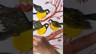 Drawing tutorial. It's easy to draw a tit with watercolor.