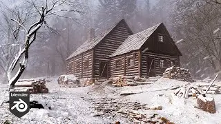 Creating a cabin in the snow with Blender