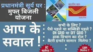 प्रधान मंत्री सूर्य घर मुफ्त बिजली योजना । PM Surya ghar yojna post office की जानकारी 